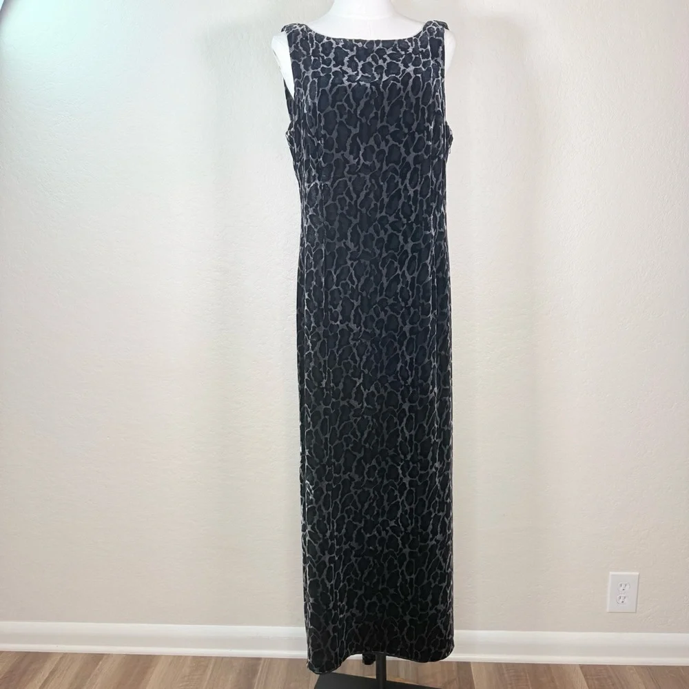 Vintage Opera at Richards Blue Animal Print Velvet Maxi Plunge Dress Size 16 UK